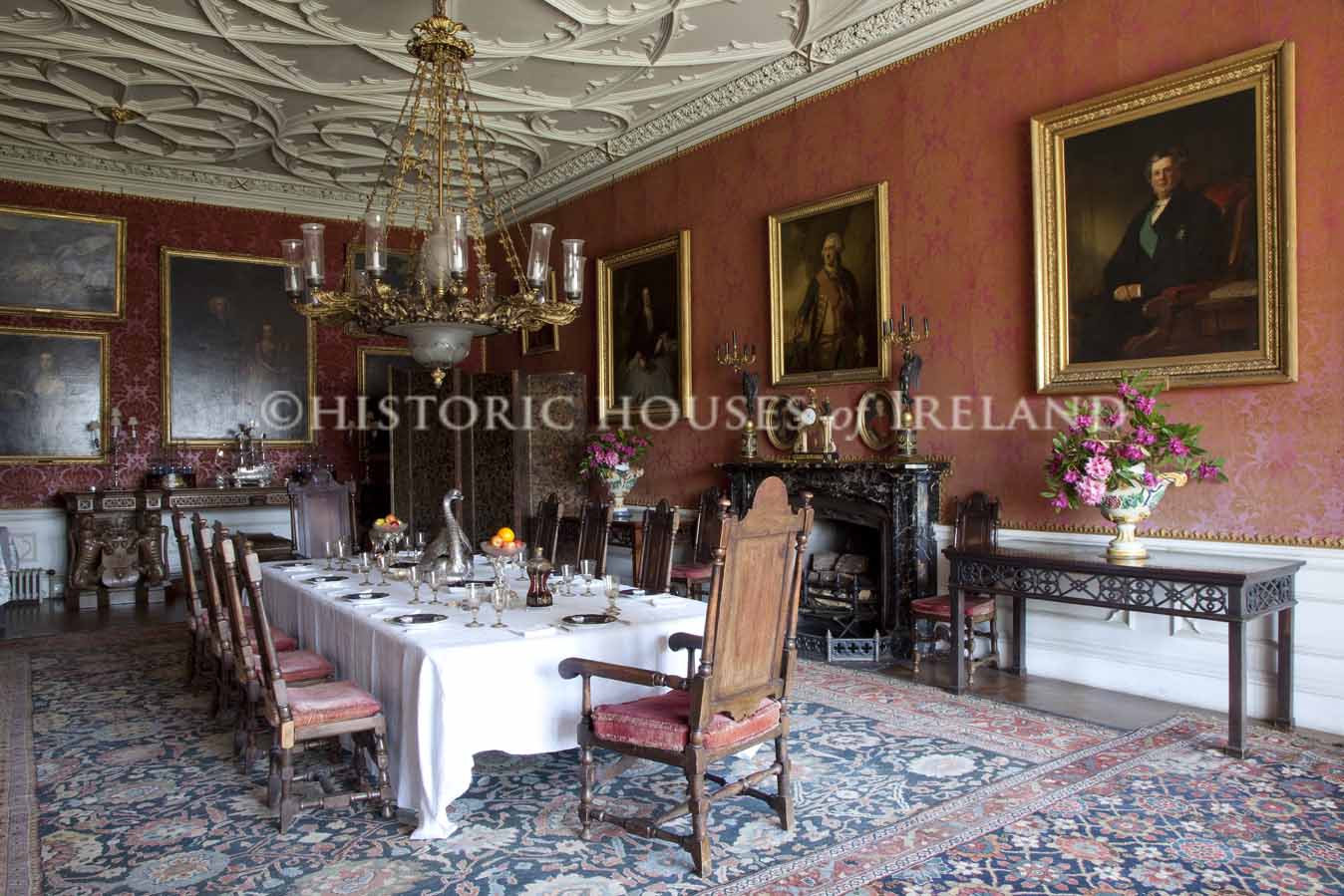 The great dining room at Birr Castle, overlooked by a portrait of the astronomer 3rd Earl. 